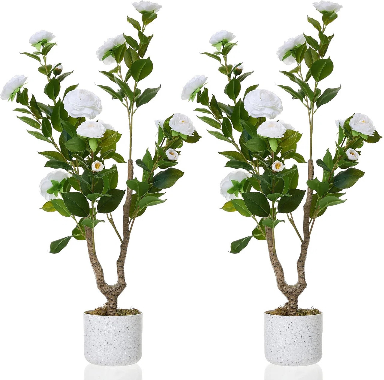 2pcs 35in Artificial Camellia Tree in Pot, Lifelike Pink Flowers for Indoor & Outdoor Home Office... | Wayfair North America