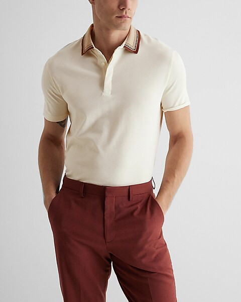 Striped Collar Luxe Pique Polo | Express