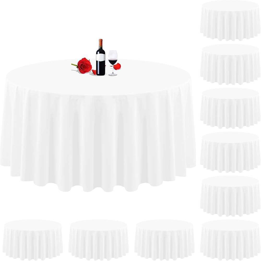 10 Pack Round Table Cloth White Round Tablecloth 120 Inch Round Tablecloth Washable Polyester Fab... | Amazon (US)