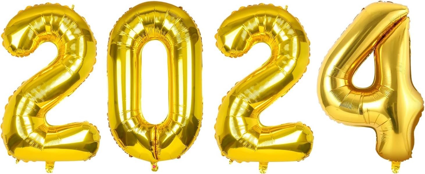 40 Inch 2024 Gold Foil Number Balloons for 2024 New Year Eve Festival Party Supplies Graduation D... | Amazon (US)
