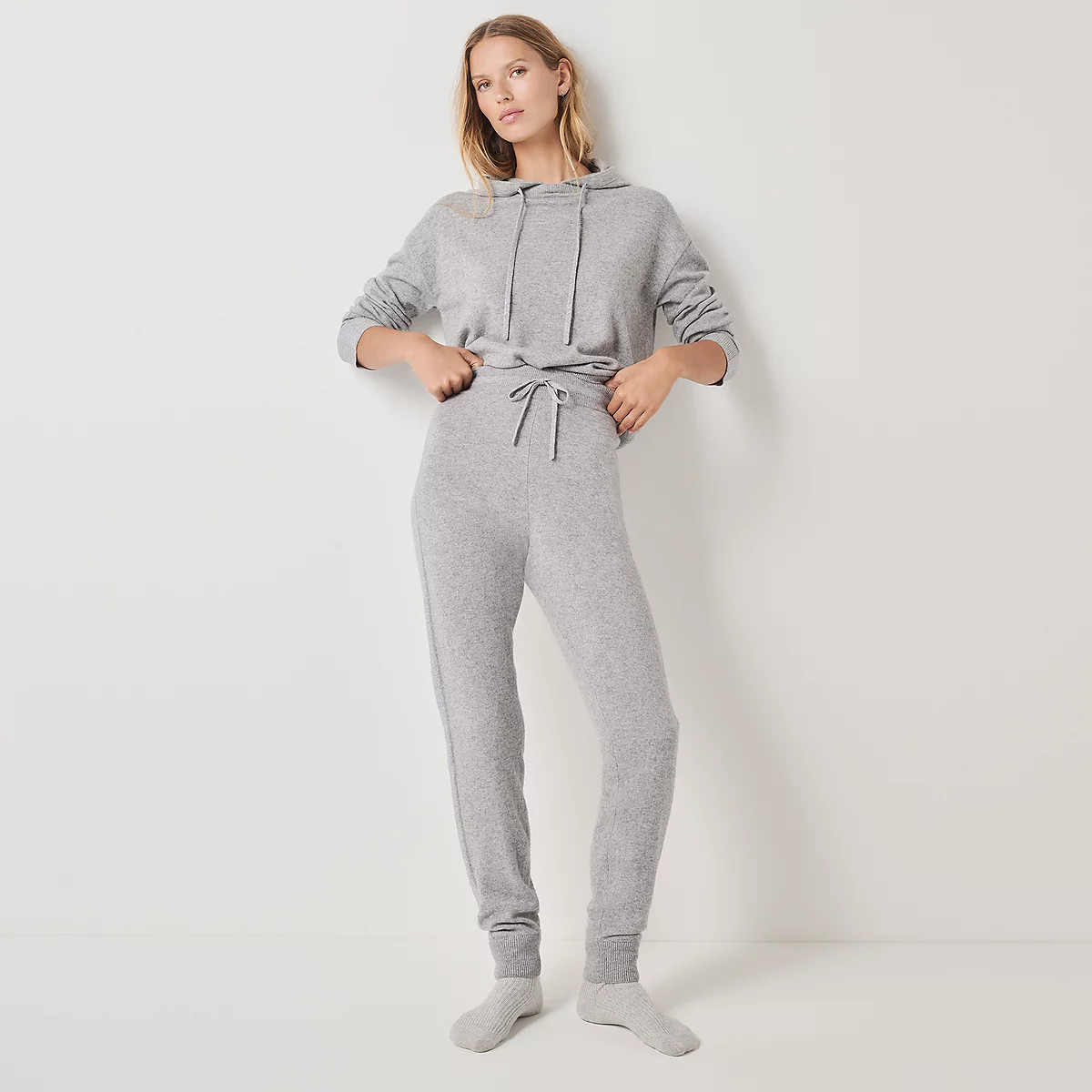 The White Company Sparkle Side Stripe Cuffed Joggers with Cashmere, Mid Grey Marl, Size: XL | The White Company UK & ROW