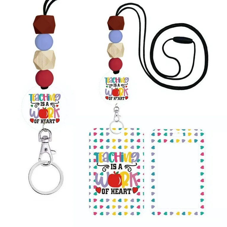 Teacher Lanyard for ID Badge Card, Cute Be Kind Leopard Rainbow Women Beaded Breakaway Neck Lanya... | Walmart (US)