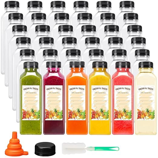 BAKHUK 36pcs 16oz Empty Plastic Juice Bottles with Caps, Reusable Clear Bulk Beverage Containers ... | Amazon (US)