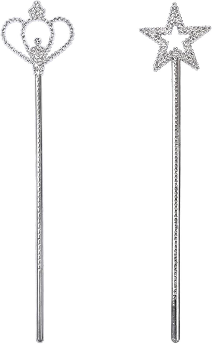 2 Pack Silver Star Wands, Crown Wands, Princess Fairy Wands,Magical Sticks for Girls Birthday, Pa... | Amazon (US)
