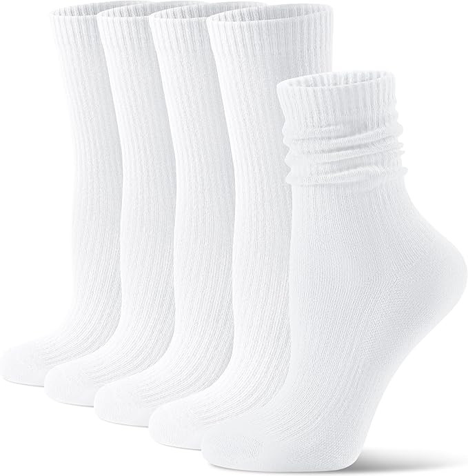 CS CELERSPORT Crew Socks for Women, 5 Pack Retro Cotton Casual Cushioned Slouchy Socks | Amazon (US)