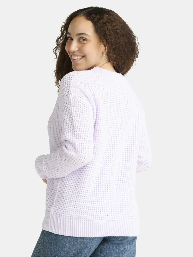 Time and Tru Women's and Women's Plus Waffle Stitch Sweater, Midweight, Sizes XS-4X | Walmart (US)