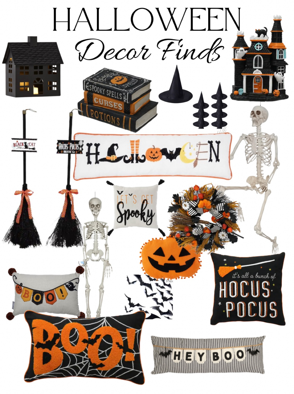 Halloween decor finds! Skeletons, pillows, bats, books, witch hats, haunted houses, brooms, etc! 

#LTKSeasonal #LTKhome