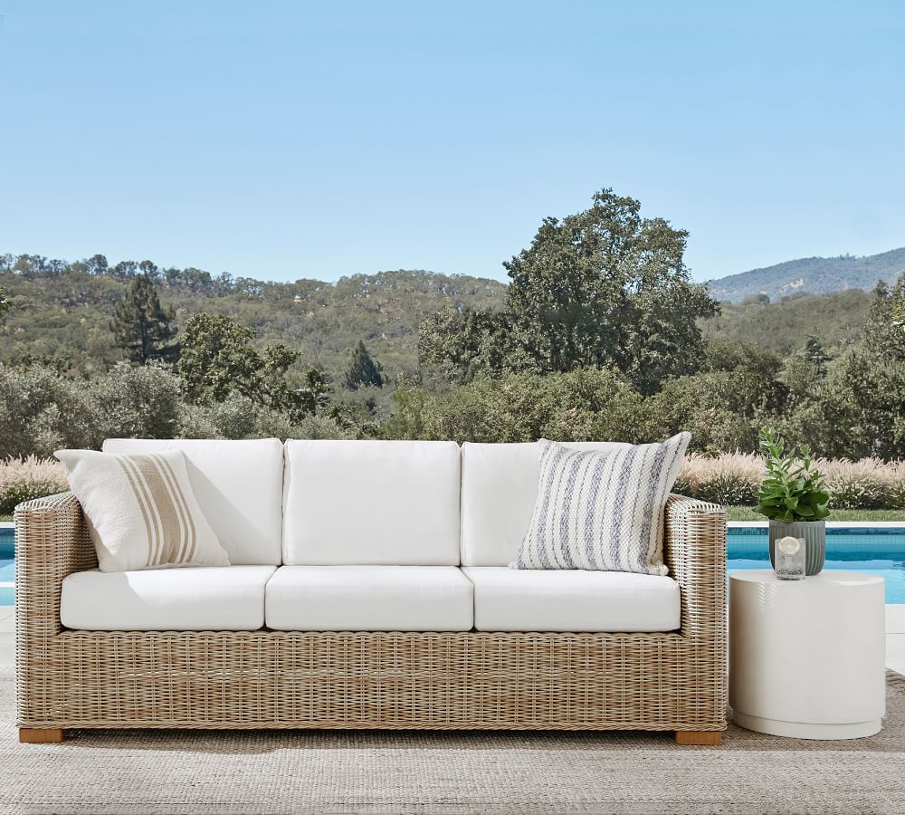 Huntington All-Weather Wicker Square Arm Sofa with Cushion, Natural | Pottery Barn (US)