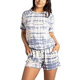 COMO BLU Women's Raglan T-Shirt and Short Loungewear Set, Colony Blue, Large | Amazon (US)