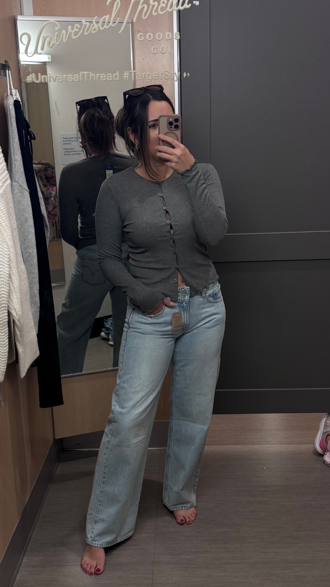 Immediately threw these in my cart. These are the Levi’s super low loose jeans on sale for 20% off. I wouldn’t consider them “super low” though. They were still comfortable! 