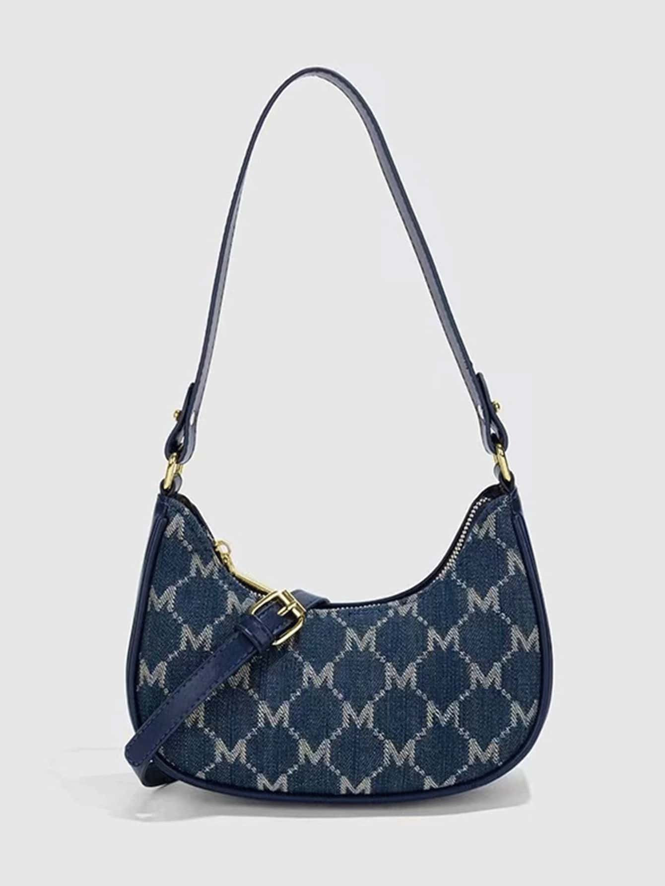 2024 Jahre, Der Neue Klassische Mode-Ganzkörper-Design Mit M-Buchstaben-Druck, Schulter-Unterarm-Tasche Ist Geeignet Für Reisen Und Einkaufen, Mondförmige Tasche Für Frauen | SHEIN