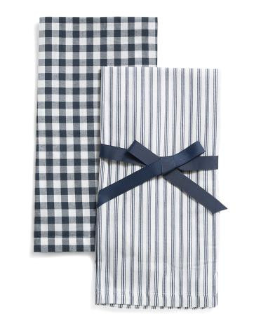 Set Of 2 Gingham And Stripe Tea Towels | TJ Maxx