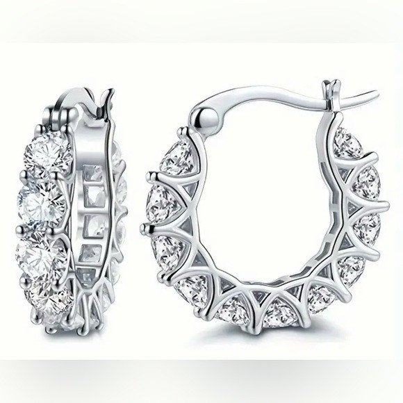 NEW white gold plated zircon diamond hoop earrings. Hypoallergenic | Poshmark