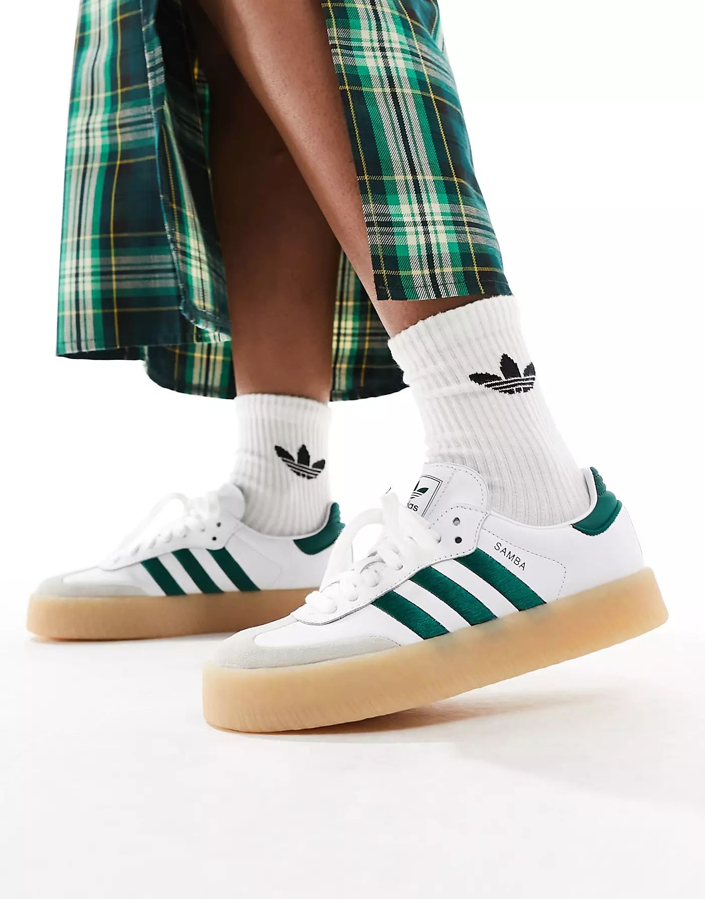 adidas Originals Sambae sneakers with rubber sole in white and green | ASOS | ASOS (Global)