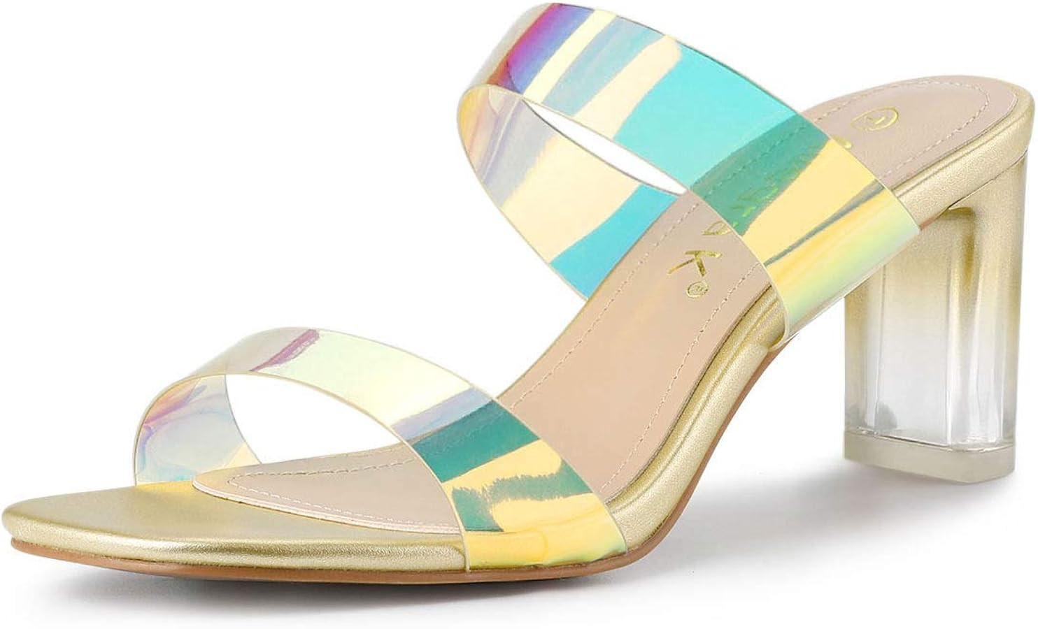 Allegra K Women's Colorful Straps Clear Heels Chunky Heel Clear Sandals | Amazon (US)