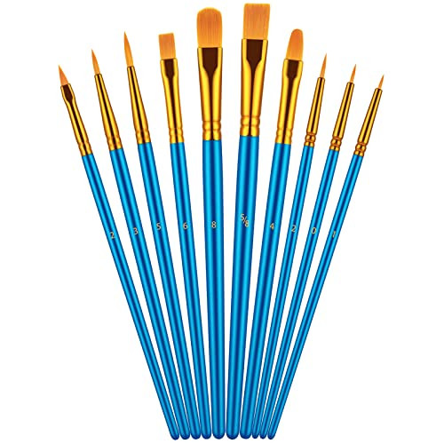 Paint Brush Set, 10 Pcs Paint Brushes for Acrylic Painting, Round Pointed Tip Detail Small Paint Brush for Oil Watercolor Canvas Face Body Boards Rock, Kids Adult Drawing Arts Crafts Supplies, Blue | Amazon (US)