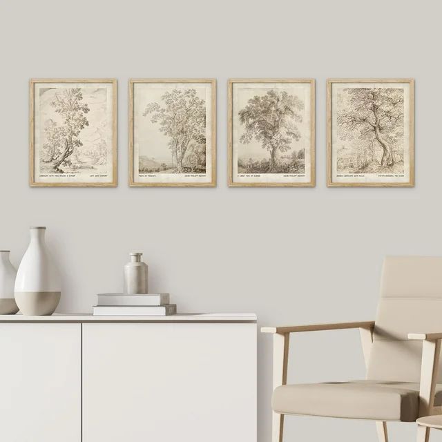 PixonSign Framed Wall Art Sketch Antique Tree Vintage Landscape Prints, Set of 4 Nature Wildernes... | Walmart (US)