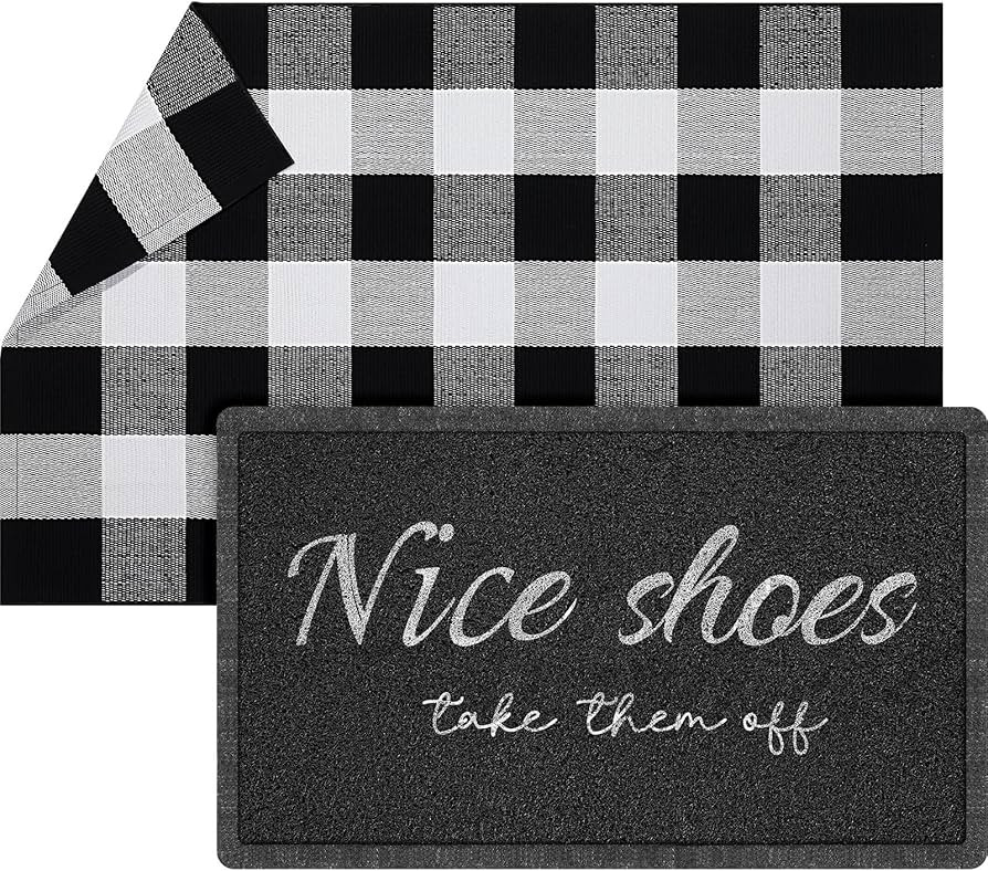Geelin 2 Pcs Cute Shoes Take Them Off Doormat 30'' x 18'' Rustic Buffalo Outdoor Rug 43'' x 27.5'... | Amazon (US)