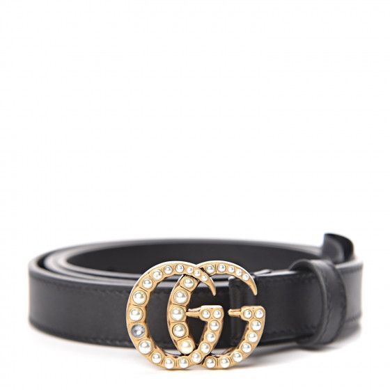 GUCCI Calfskin Pearl Double G Belt 85 34 Black | Fashionphile
