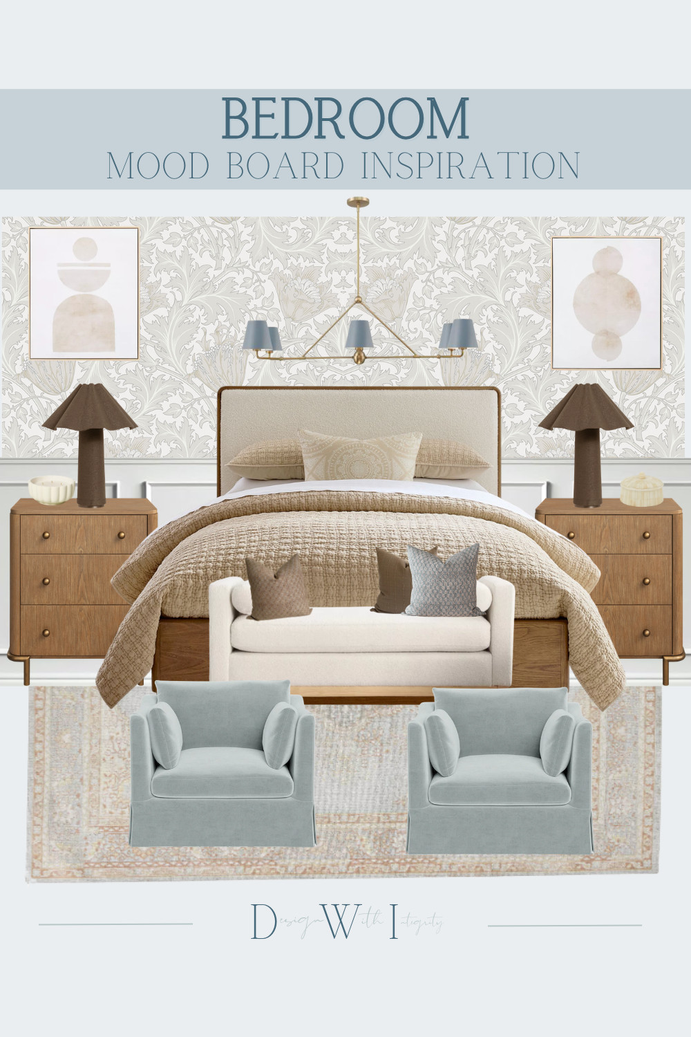 This bedroom mood board is all about balance and softness. Warm neutrals create a calming foundation, while soft blue accents introduce a gentle layer of contrast that feels fresh and inviting. The upholstered bed and bench bring comfort and texture, while classic wood nightstands add warmth and structure. Sculptural lighting and subtle pattern in the wallpaper elevate the space, giving it a refined yet relaxed feel.

The addition of plush accent chairs creates a cozy, functional moment that makes the room feel complete. Tap through to shop all selections and recreate this layered, serene bedroom in your own home.

#bedroominspiration #interiordesign #bedroomdecor #neutralbedroom #bluebedroom #cozyinteriors #homeinspo #bedroomdesign #ltkhome

bedroom mood board
neutral bedroom decor
blue and neutral bedroom
calm bedroom design
layered bedroom
upholstered bed
bedroom furniture
bedroom lighting
interior design inspiration 

 #LTKHome