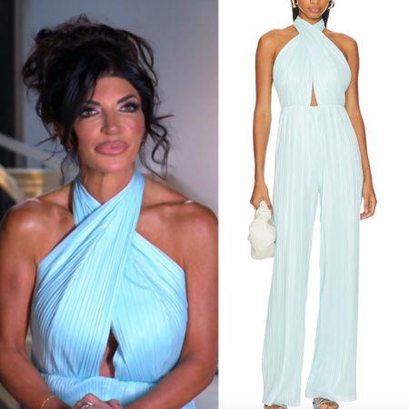 Teresa Giudice’s Blue Pleated Cross Front Confessional Look