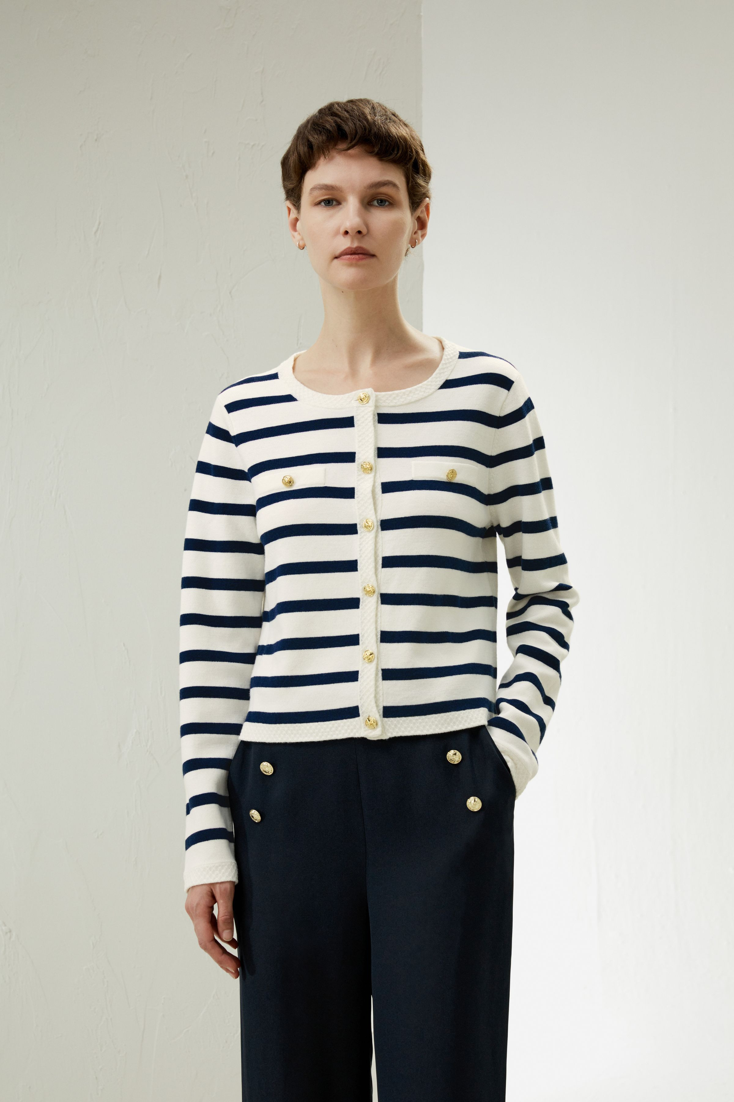 Gariana Striped Wool Cardigan | LilySilk