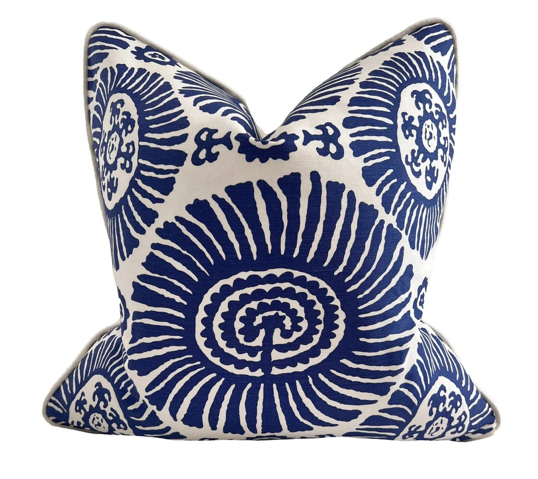 Thibaut Pillow Cover, Suzani Pillow Cover in Navy & White, High End Pillow, Navy Throw Pillow, Na... | Etsy (US)