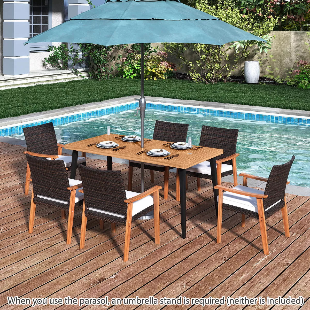 Costway 7 PCS Patio Dining Table Set with Tabletop, 1.97” Umbrella Hole, Removable Cushion Natu... | Target