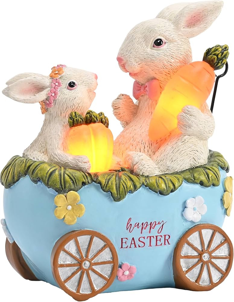 TERESA'S COLLECTIONS Easter Decorations, Mother & Kid Bunny Sitting in The Egg Car with Solar Lig... | Amazon (US)