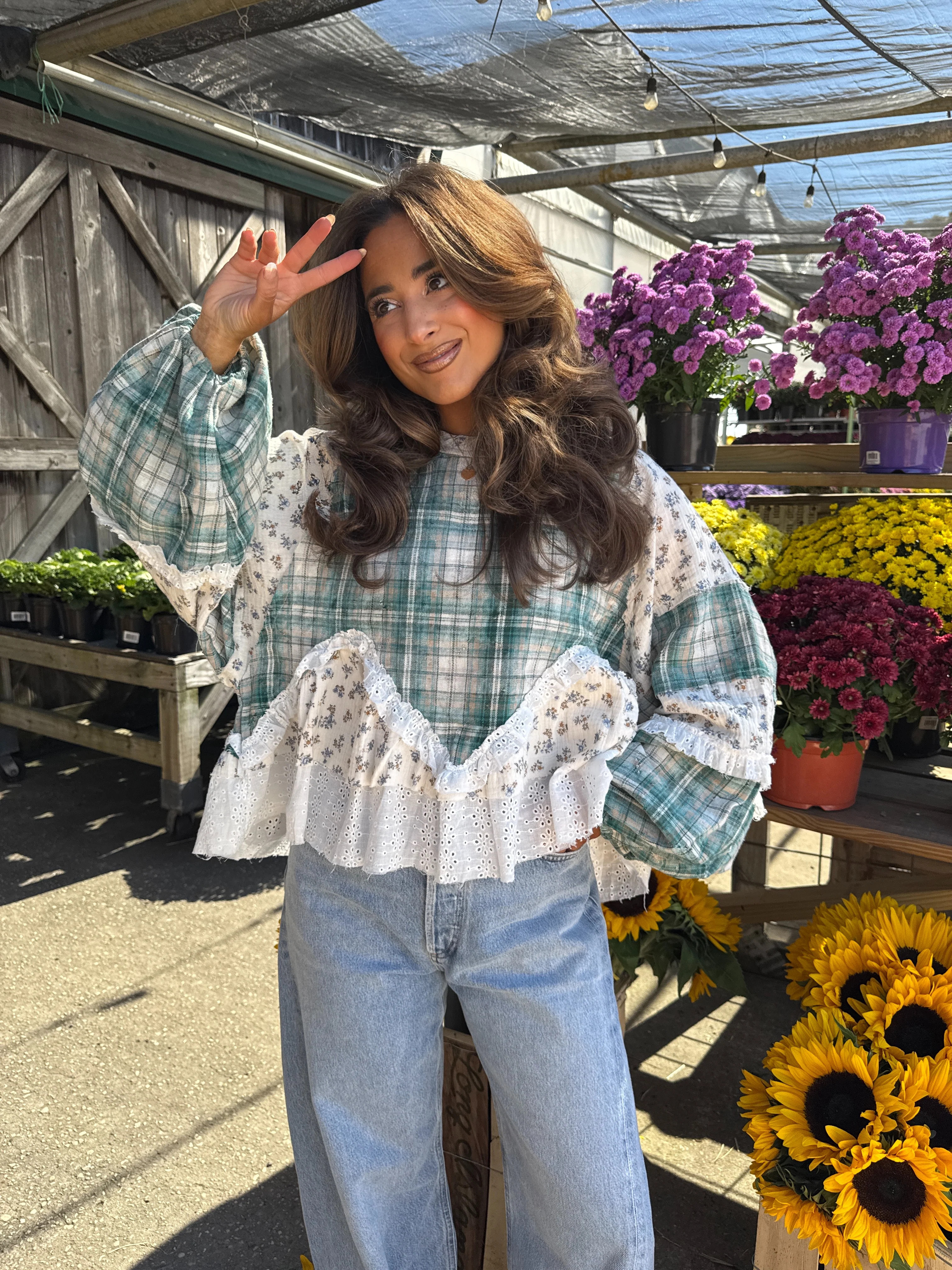 Willow Patch Plaid Ruffle Top with Balloon Sleeves PRE ORDER ADDED | Shop Your Darling Style