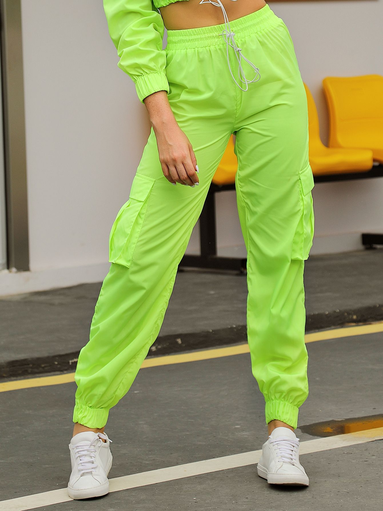 Double Crazy Neon Green Cargo Pants | SHEIN
