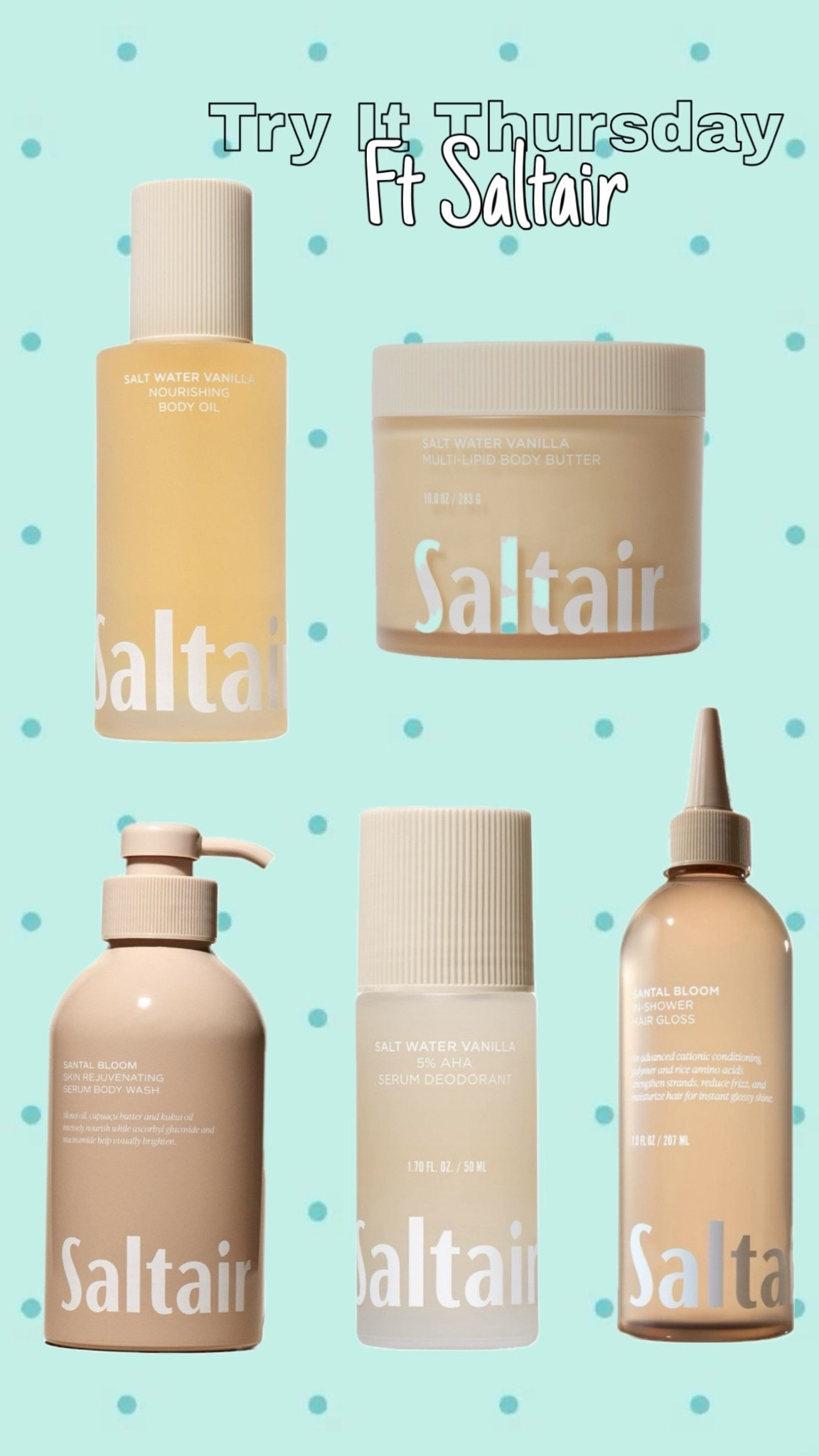 Try it Thursday: Saltair has the best beachy scents for summertime! I love there mists & deodorant because I never have to reapply! 🤍

Saltair essentials for soft, hydrated, glowing skin ✨ From body wash to deodorant, body lotion, and skincare favorites, these products are perfect for upgrading your daily self-care routine. If you’re looking for clean beauty, moisturizing body care, viral beauty finds, affordable luxury, shower routine must-haves, and fresh summer scents, these Saltair favorites are worth adding to your collection. 🤍 #Saltair #BodyCare #ShowerRoutine #Skincare #SelfCare #BeautyFinds #CleanBeauty #HydratedSkin #GlowRoutine #TargetFinds #UltaBeauty #AffordableLuxury #SummerEssentials #BeautyTok #AmazonFinds

#LTKBeauty #LTKU #LTKselfcare