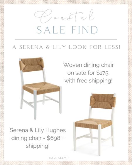 An incredible Serena & Lily look for less! This wood & woven dining chair is on sale for $175 with free shipping! Same look as the Serena & Lily Hughes dining chair that retails for $698 plus shipping!
-
Beach home decor, beach house furniture, summer home decorations, coastal decor, beach house decor, beach decor, beach style, coastal home, coastal home decor, coastal decorating, coastal house decor, kitchen, coastal dining chairs, rattan dining chairs, woven dining chairs, dining chairs under $200, dining chairs under $250, affordable dining chairs, dining chairs on sale, affordable dining room furniture, designer dupe, designer look for less, serena & lily dupe, serena & lily chair dupe, walmart dupes, white dining chairs, coastal dining room furniture

#LTKhome #LTKstyletip #LTKsalealert
