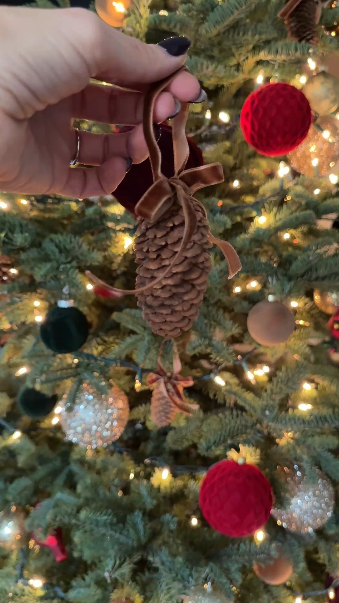 Pine cone ornaments with attached brown velvet bows! Set of 24! Holiday and Christmas tree decor. Winter. Rustic. 

#LTKHome #LTKSeasonal #LTKHoliday