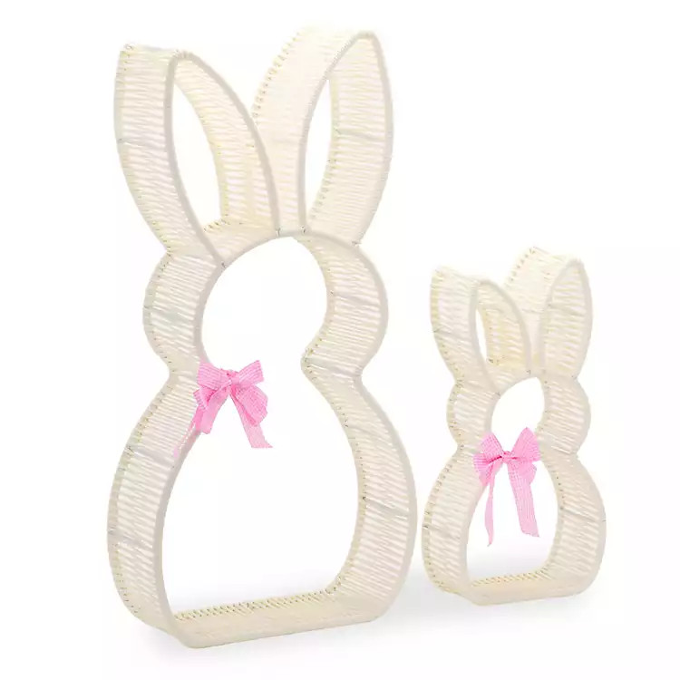 New! Rattan Bunnies Outdoor Statues, Set of 2 | Kirklands