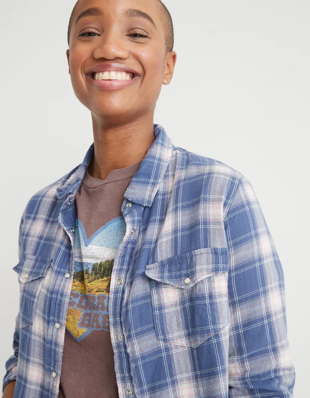 Aerie Long Sleeve Western Buttondown Shirt | American Eagle Outfitters (US & CA)