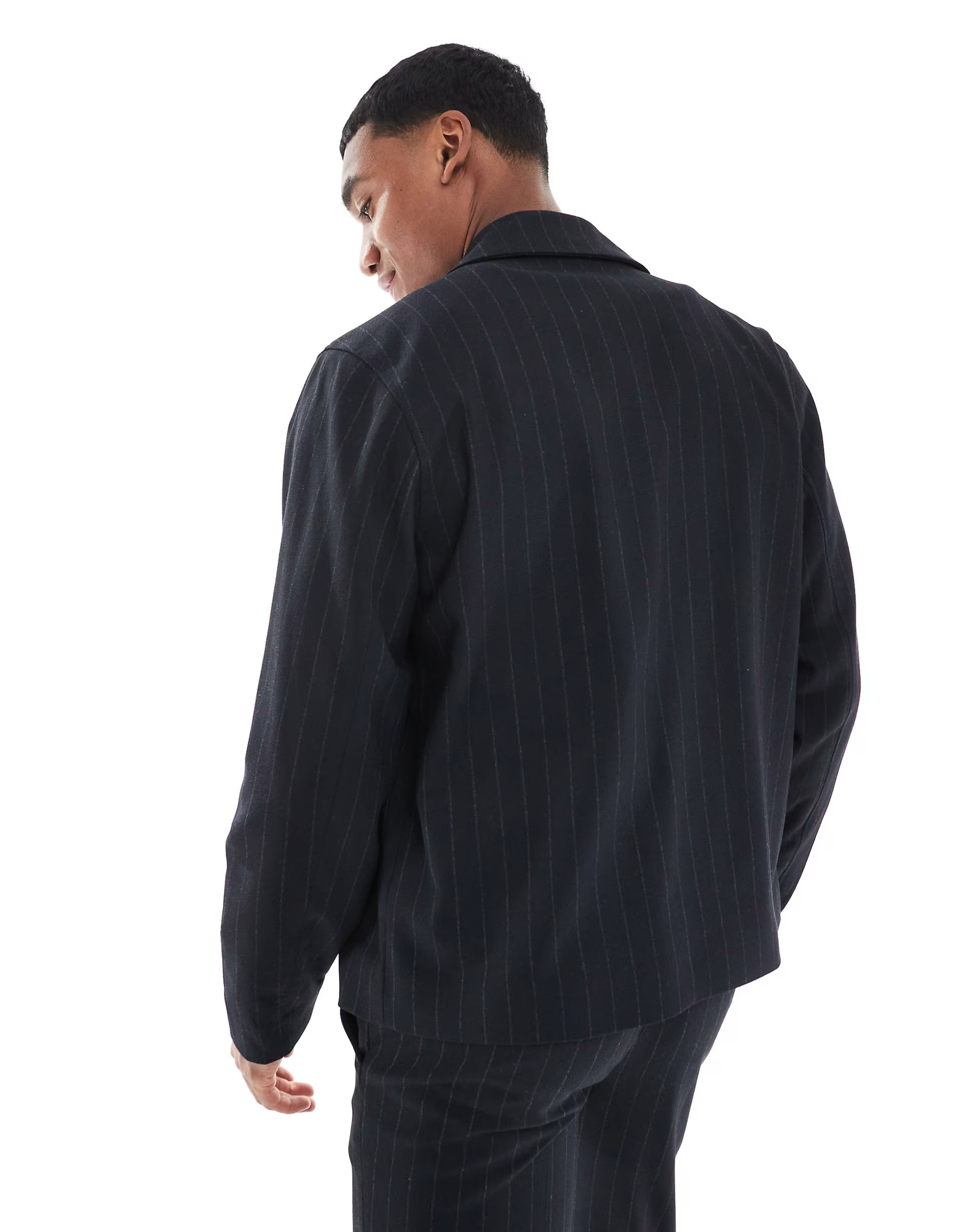 River Island harrington jacket co-ord in navy pinstripe | ASOS (Global)