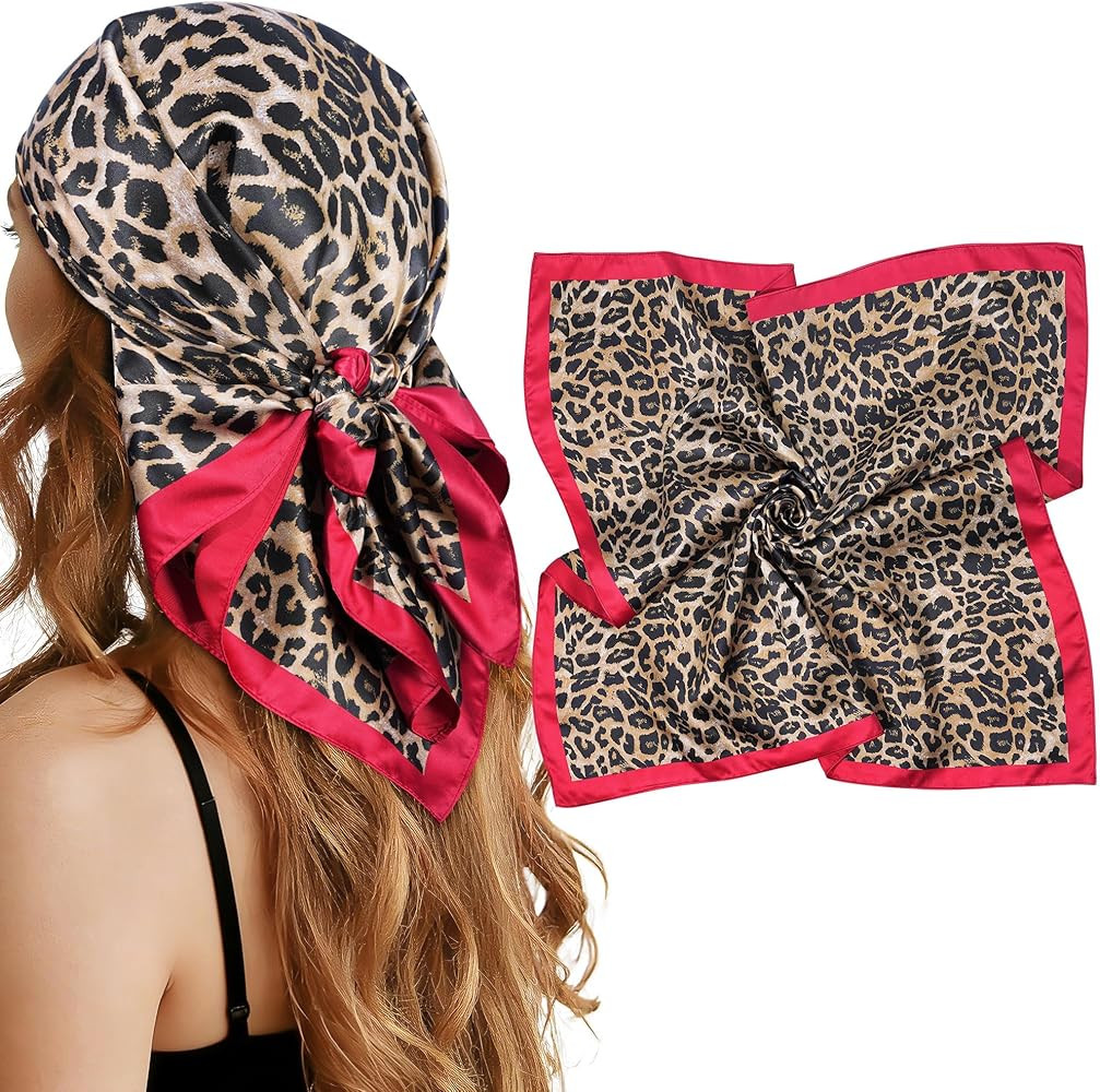 Mesovor 27.5” Reversible Leopard Head Scarf for Women, Fashion Satin Like Silk Headscarf Hair N... | Amazon (US)