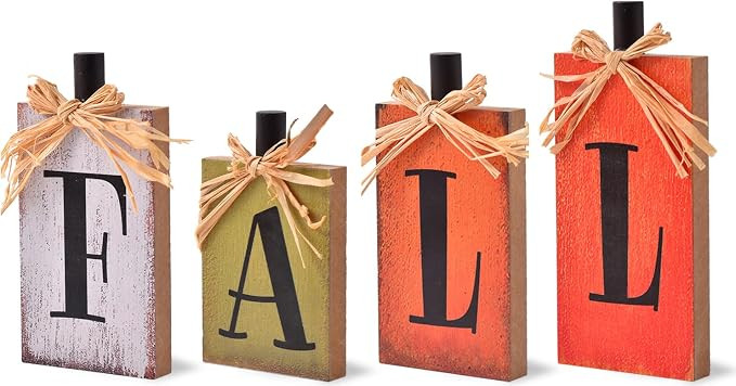 Fall Decorations for Home, 4 Pcs Rustic Farmhouse Home Decor Signs, FALL Centerpieces for Tables,... | Amazon (US)