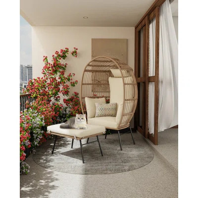 Oversized Wicker Egg Chair with Ottoman – Waterproof & UV-Resistant Rattan Patio Lounge Chair – Thick Cushions – Indoor/Outdoor Garden, Balcony, Livin | Wayfair North America