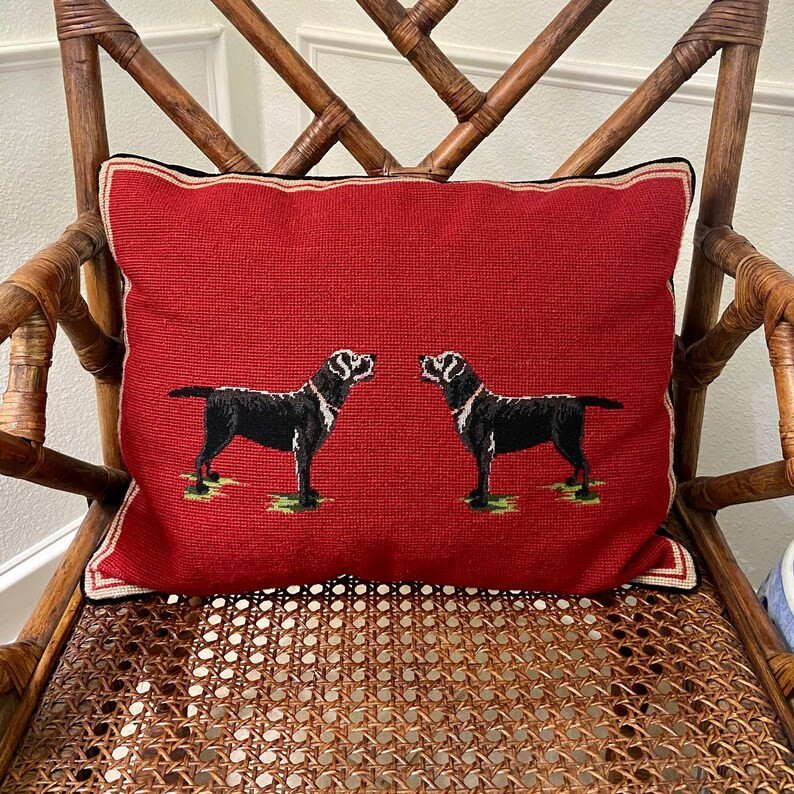 Black Lab Needlepoint and Velvet Throw Pillow - Etsy | Etsy (US)