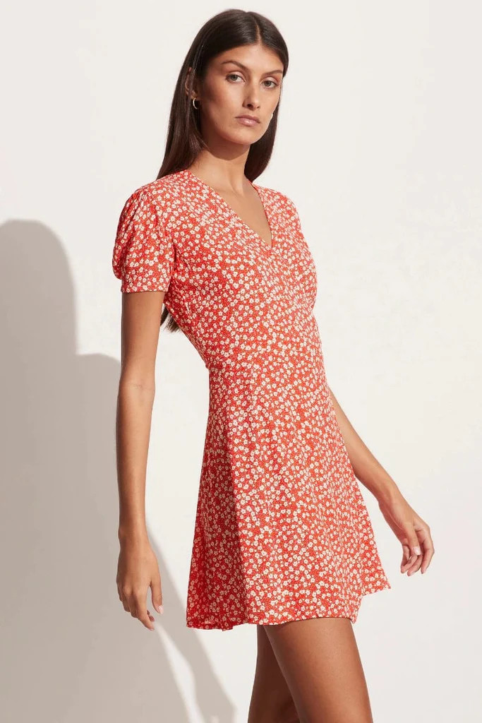 Louella Mini Wrap Dress Careyes Floral Cherry - Final Sale | Faithfull (AU)