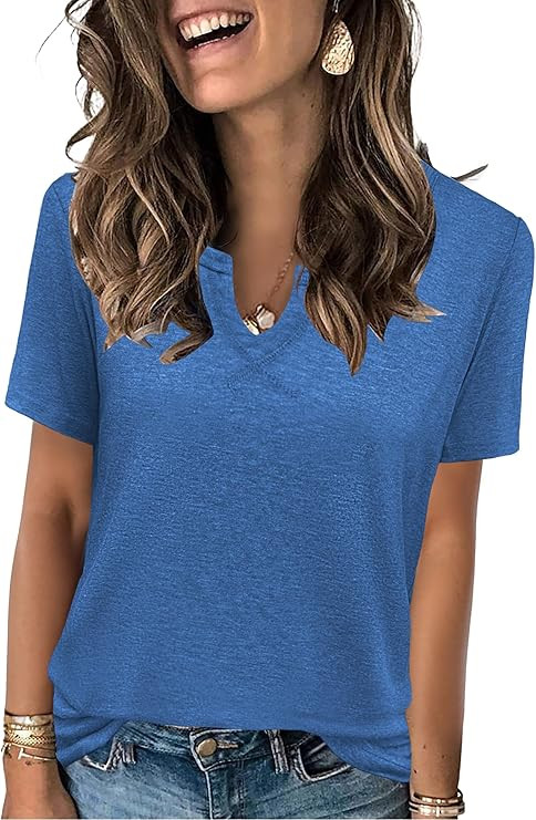 Spring Tops for Women Casual V Neck T Shirt Lightweight Short Sleeve Soft Tee for Summer Everyday... | Amazon (US)