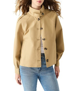 Steve Madden Kaylee Band Collar Long Volume Sleeve Trench Jacket | Dillard's | Dillard's