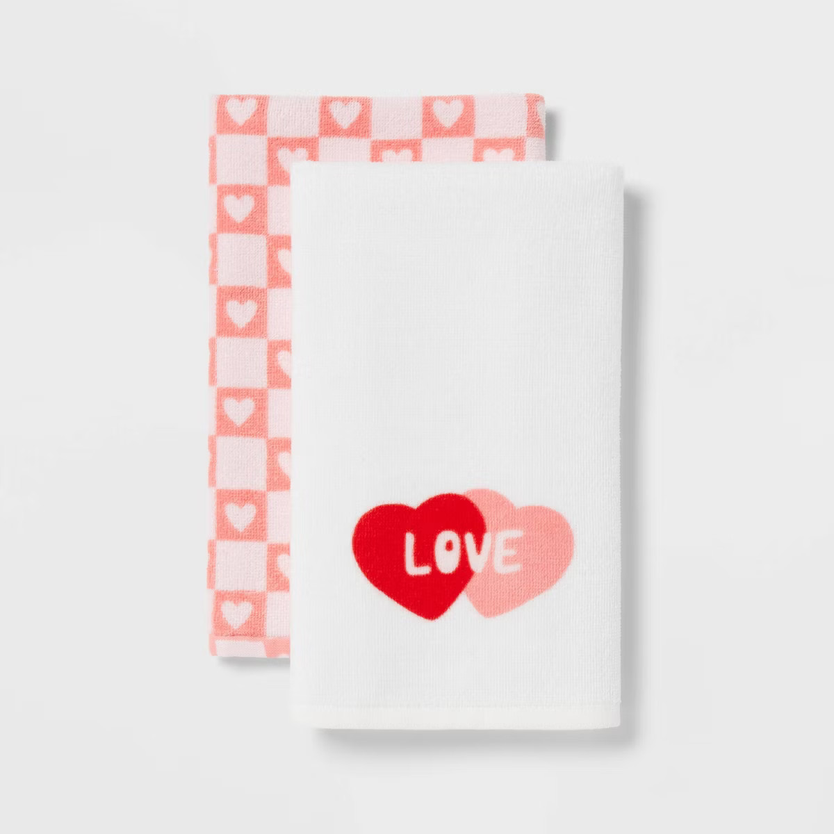 2pk Valentines Day Love Hearts Bath Hand Towel Set White/Pink - Threshold™ | Target