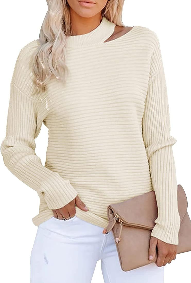 KIRUNDO Women's 2023 Fall Winter Sweaters Halter Neck Off Shoulder Long Sleeve Knit Sweater Solid... | Amazon (US)