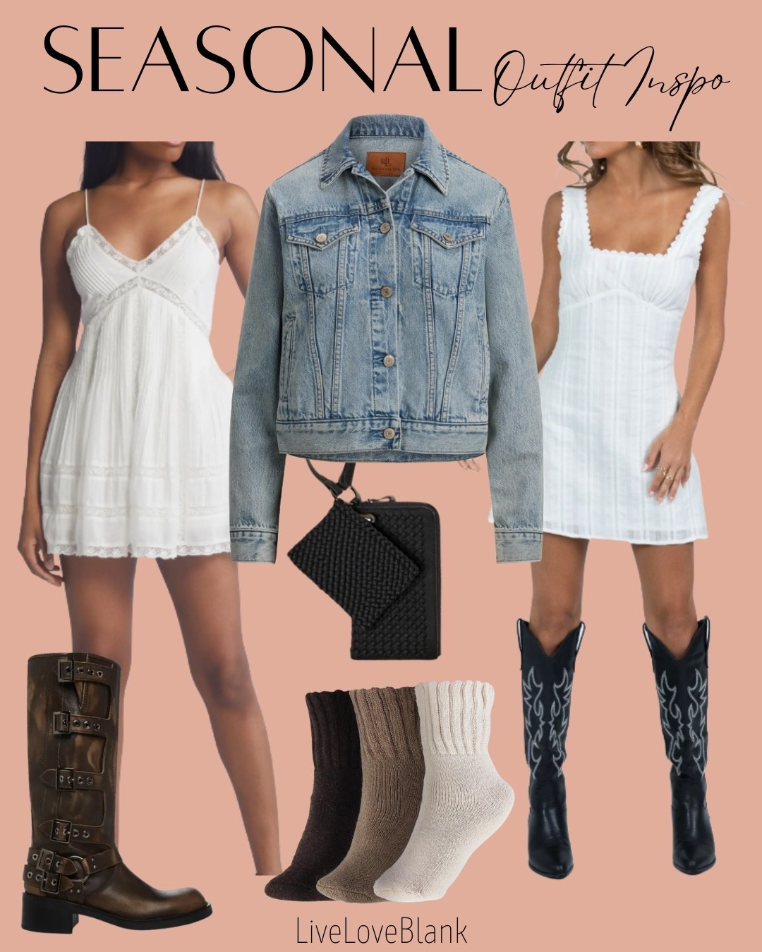 Seasonal outfits
White mini dresses with boots 
Denim jacket
Outfits for her concert outfits 
Country concert outfits 


#LTKSeasonal #LTKOver40 #LTKootd