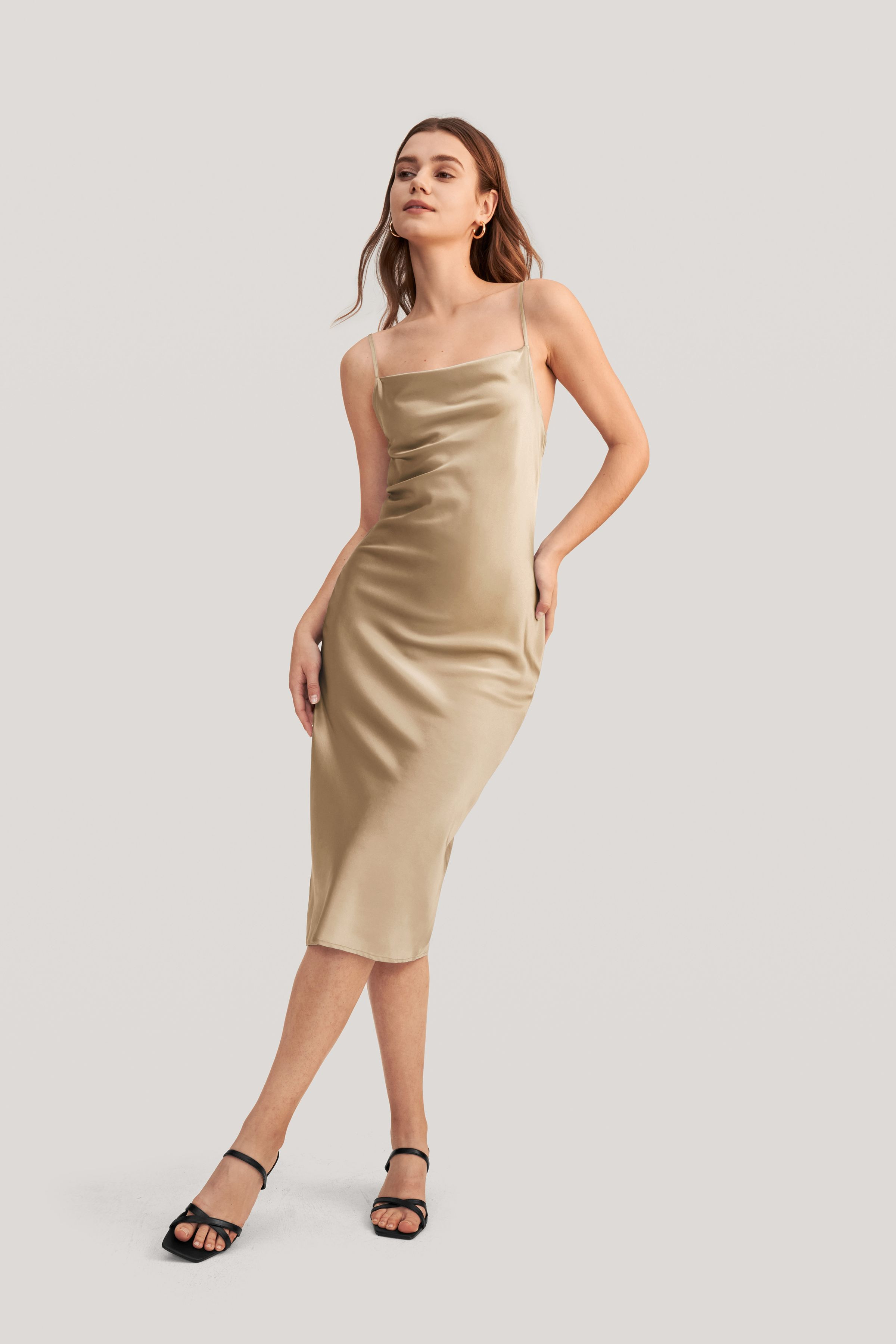 Elegant Alluring Cowl Neck Silk Dress | LilySilk