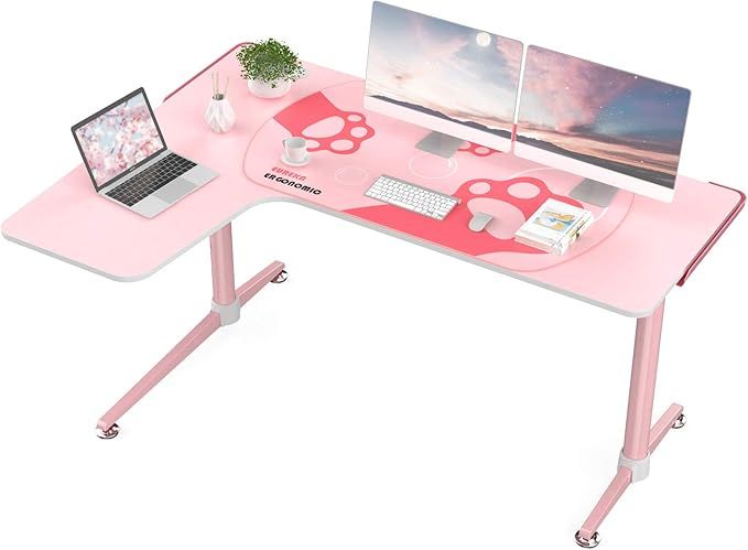 EUREKA ERGONOMIC L60 Corner Gaming Desk, L-Shape Pink Gaming Computer Desk Home Office Writing Ta... | Amazon (US)