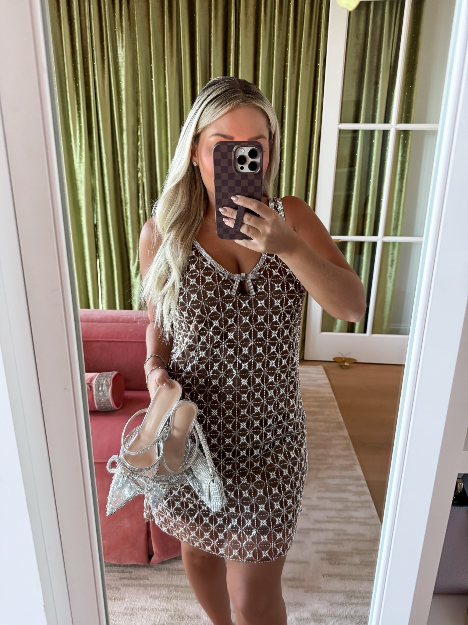 The perfect rhinestone dress. Wearing size small! 

Fall wedding guest dresses 

#LTKWedding #LTKPetite #LTKParties